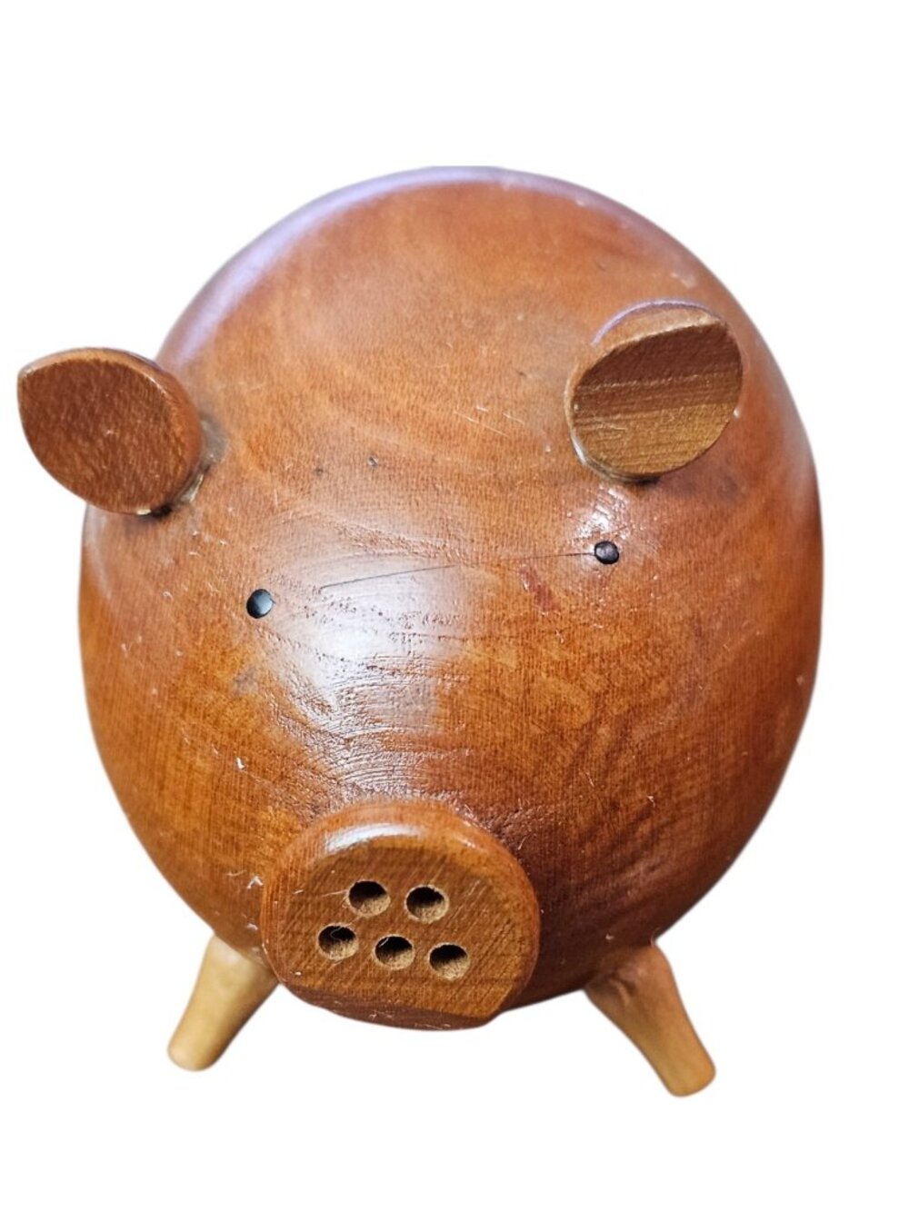 Vintage Wooden Salt & Pepper Shakers Danish Handmade Wood Pigs - Picture 2 of 7